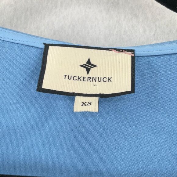 Tuckernuck Cornflower Blue Collared V-neck Embroidered Scalloped Trim Blouse XS - Picture 3 of 9